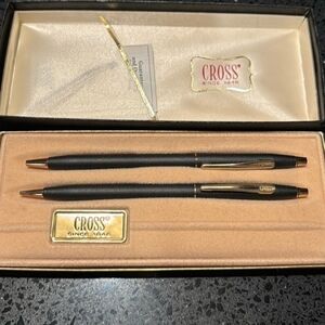 Vintage Cross pen and pencil set, brand new in box. Brown with gold accents.
